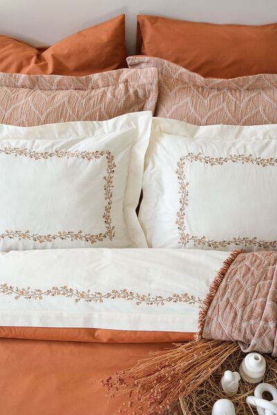İyi Geceler İstanbul 100% Cotton Daphne Embroidered Dowry Muslin Bedspread Duvet Cover Set 9 Pcs.