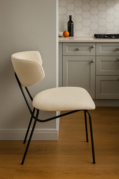 UMS MOBİLYA 2'li Modern Metal Ayaklı Krem Coco Kumaş Nova Sandalye Ergonomik ...