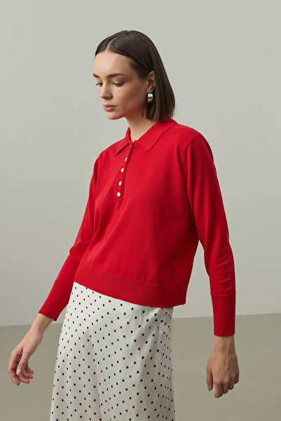 Fahhar Long Sleeve Polo Neck Knitwear Red