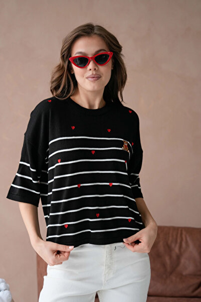 Park Karon Pulover tricotat cu dungi pentru femei guler rotund