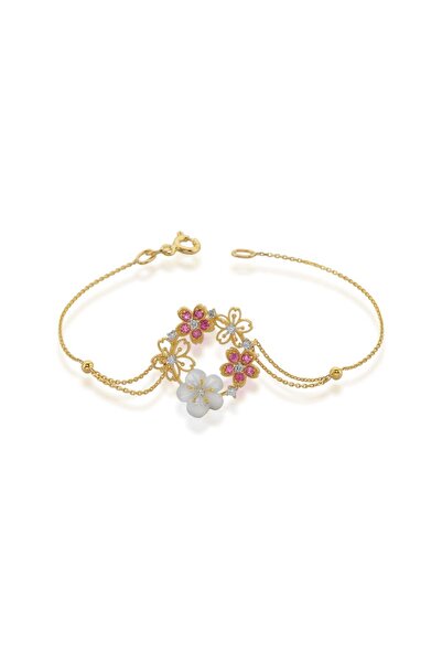 Gold 14K bracelet with diamonds and pink sapphires