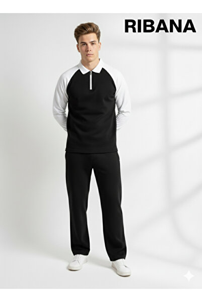 ribana Unisex Printed Pocket Elastic Waist Zippered Shirt Collar Bottom-Top 2-Piece Set