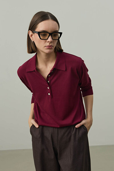 Fahhar Long Sleeve Polo Neck Knitwear Burgundy
