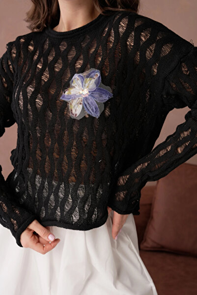 Park Karon Women's Crew Neck Knit Detail Knitwear Sweater