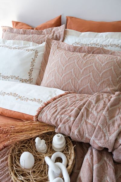 İyi Geceler İstanbul 100% Cotton Daphne Embroidered Dowry Muslin Bedspread Duvet Cover Set 9 Pcs.