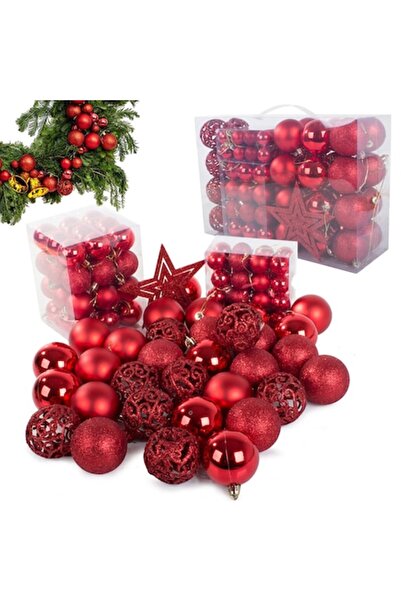 OEM Complete Christmas Decoration Set – 100 Red Baubles in 3 Sizes + Bethlehem Star