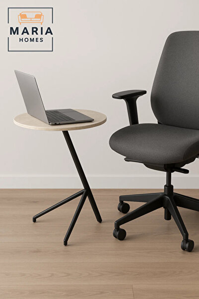 MARIA HOMES Modern Beige Marble Side Table 50×39×65 cm – Stylish Metal Frame Accent Table