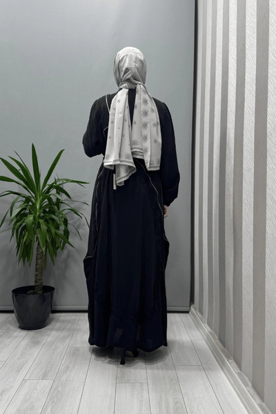 MissWhence Embroidery and Zipper Detailed Cupra Silk Dress Black 37800