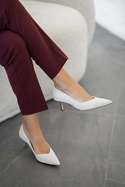 Parponi Γυναικεία βραδινά παπούτσια με τακούνι Ruby από ασημί ύφασμα ασημί