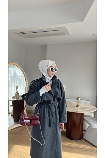 Molly Nelly Women's Long Collar Detailed Belted Cashmere Coat