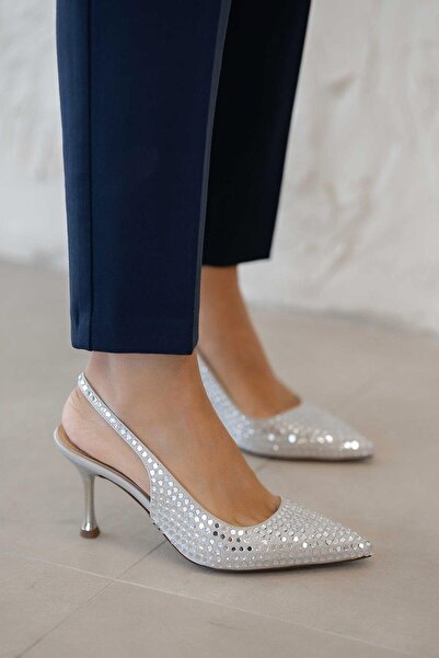 Parponi Marcelo Women's Satin Stone Evening Dress Shoes Silver