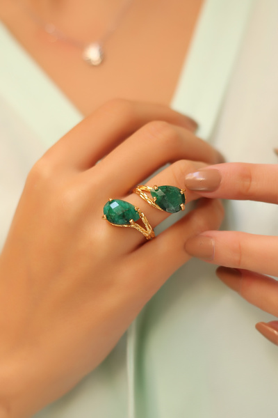 Pierres Delicates Akik Doğal Taşlı Kadın Yüzük