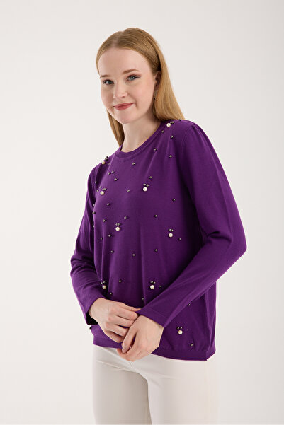 Moda Days Pearl Detailed Crew Neck Knit Blouse