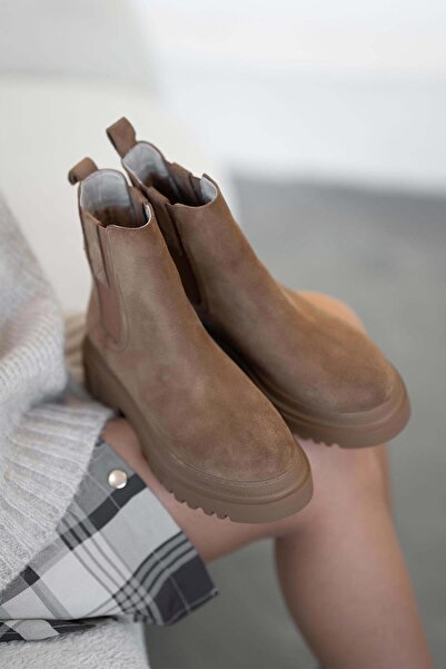 Parponi Senya Elastic Women's Genuine Suede Leather Boots Camel