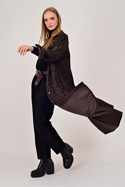 Park Moda 20119 ROCHIE CĂMĂȘĂ DIN CATIFELĂ CU MODEL LEOPARD LOVA