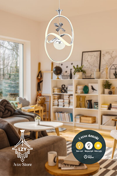 Lzy Avize Store Toplu 3 Renkli Modern Krom Kaplama Sarkıt Led Avize Salon Avize