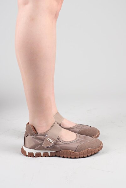 Birikon Madre Velcro Suede Paneled Parachute Ballerina Mink