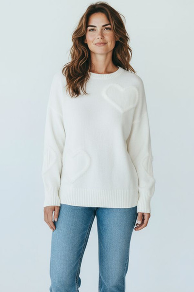 OEM Women's casual white sweater with hearts