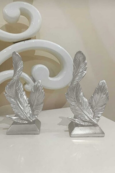 rakaymu Gümüş Renk Dekoratif Çift Tüy Heykel Biblo