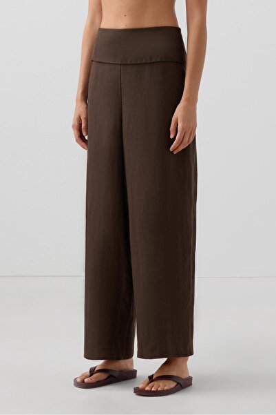 Oysho Katlamalı Belli Düz %100 Keten Pantolon