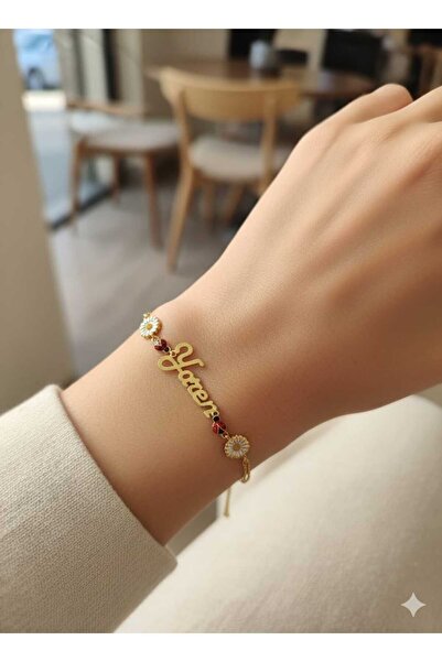 Papatya Silver 925 Ayar Özel İsimli Uğur Böceği Papatya Bileklik.rose.gold.rodaj