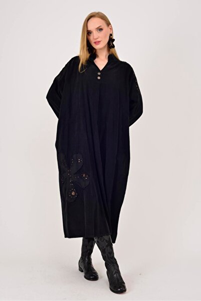 Park Moda 11444 ROCHIE DE CATIFELĂ CU DETALII DE PIELE DE PIELE DE CĂPĂTĂ, CU DETALII DE FLORELE LOVA