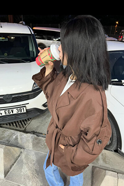 thesunfyre ΓΥΝΑΙΚΕΙΑ καμπαρντίνα με oversized κουμπιά και διπλό πέτο λαιμόκοψη με ζώνη