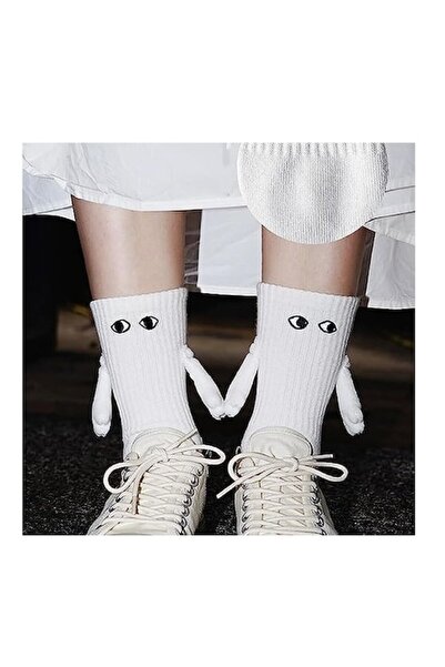 Xevo Magnetic Couple Socks with Embroidered Eyes, Unisex 36-43, White, One Pair
