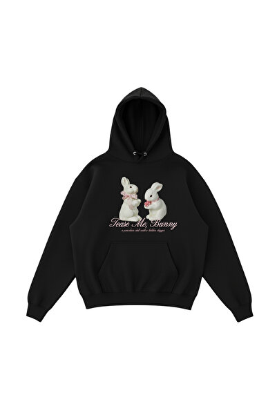 WHITE OF CREATIVE سترة هوديي تافسان مطبوع قصة فضفاضة بتصميم أرنب وثلاثة خيوط ...