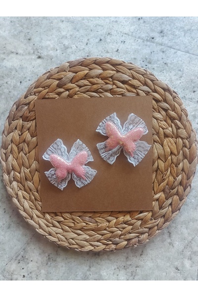 Panowill Design Kız Bebek Dantel ve Kelebek Süslemeli 2'li Toka Seti-Klipsi K...