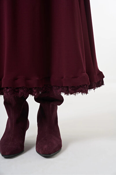 MissWhence Guipure Detailed Skirt Suit Burgundy 38004
