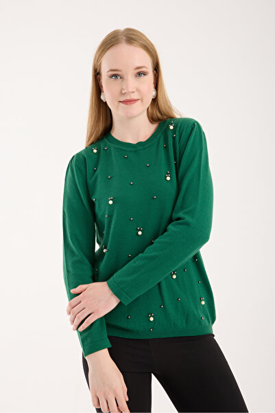 Moda Days Pearl Detailed Crew Neck Knit Blouse