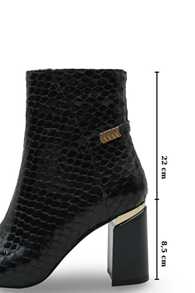 Women Lay-z Γυναικείες μπότες με τακούνι με υφή από δέρμα φιδιού, τακούνι πάχους 8,5 εκ., μοντέρνο μοντέλο με μυτερή μύτη και χρυσή λεπτομέρεια