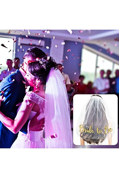 Generic Bridal veil with the phrase "Bride to Be" - gold lettering | Accessory for bachelorette and engagement parties
