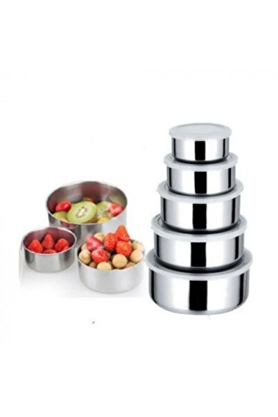 OEM Set of 5 metal food containers with transparent lids, various sizes