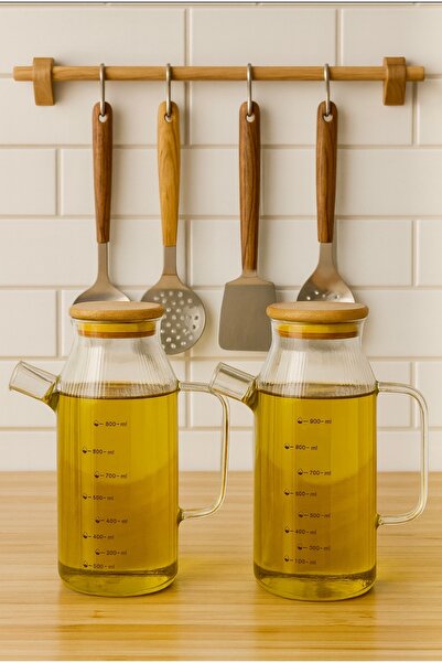 Pembelia Life Set of 2 900 ml Glass Oil Bottles with Bamboo Lids