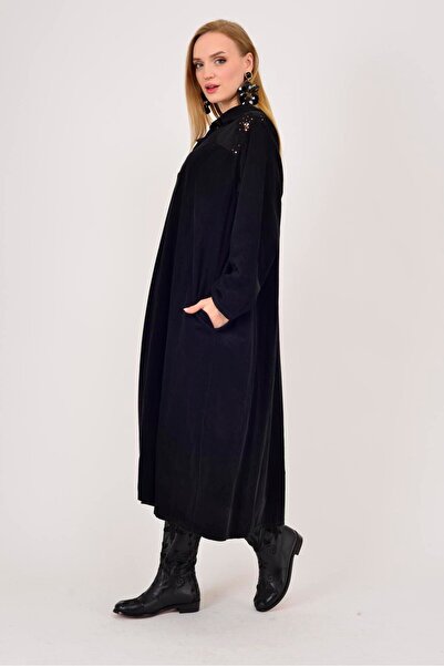 Park Moda 11429 Lova Flower Embossed Sequin Detail Taupe Velvet Dress