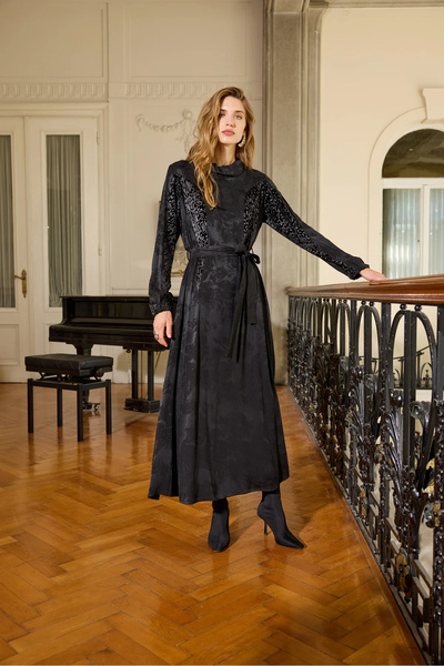 MissWhence Jacquard Cupro Dress Black 38801