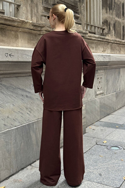 Chiccy Brown Round Neck Long Sleeve Printed Elastic Waist Two Thread Knitted Bottoming Top Suit 70-105 65-68