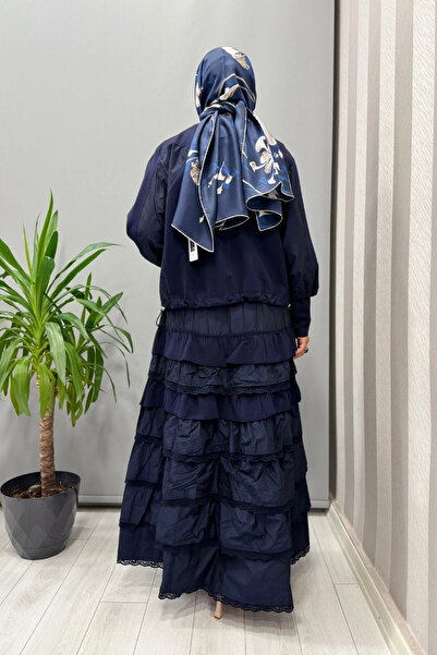 MissWhence Ruffle Detailed Jacket Dress Set Navy Blue 38807