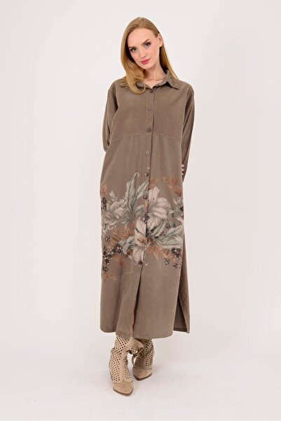 Park Moda 10974 ROCHIE CĂMĂȘĂ DE CATIFELĂ CU MODEL FLORAL LOVA