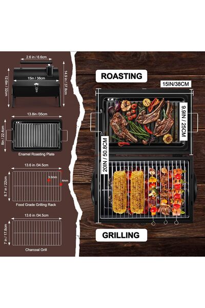 NEONI Portable Charcoal Grill, Folding Mini Smoker, Small Tabletop Grill with Roasting Plate & Gra