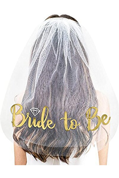 Generic Bridal veil with the phrase "Bride to Be" - gold lettering | Accessory for bachelorette and engagement parties