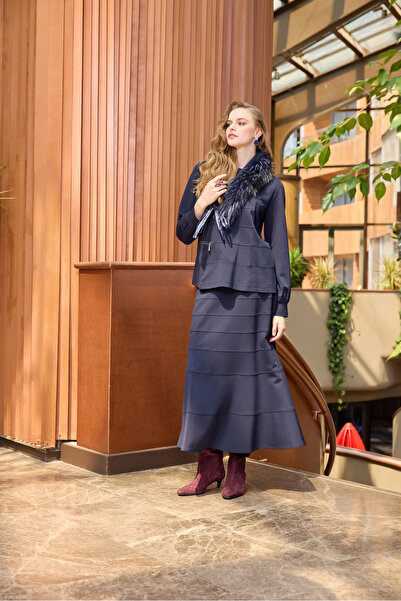 MissWhence Skirted Suit Navy Blue 38006