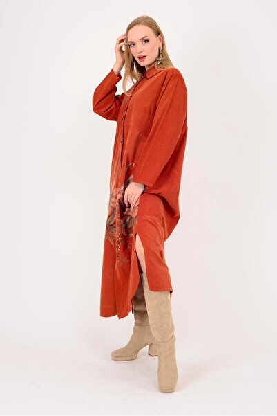 Park Moda 10974 ROCHIE CĂMĂȘĂ DE CATIFELĂ CU MODEL FLORAL LOVA