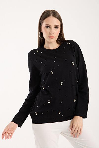 Moda Days Pearl Detailed Crew Neck Knit Blouse