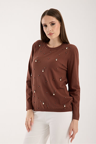 Moda Days Pearl Detailed Crew Neck Knit Blouse