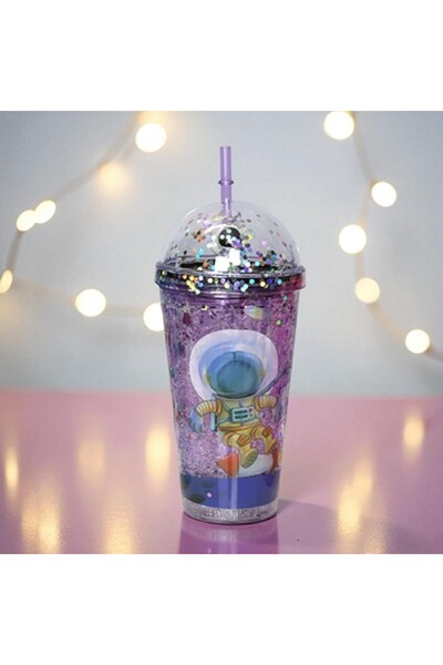Kuzey Tacı Çocuklar İçin Simli Buz Hazneli Uzay Macerası Pipetli Suluk Bardak...