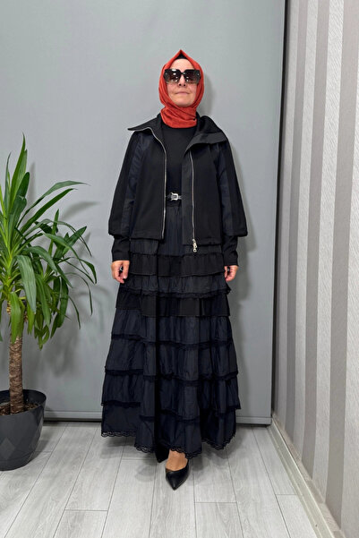 MissWhence Ruffle Detailed Jacket Dress Set Black 38807