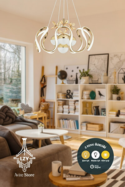 Lzy Avize Store History 3 Renk Işık Özellikli Modern Gold Kaplama Sarkıt Led ...